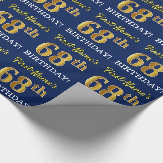 Blue, Imitation Gold look "68th BIRTHDAY" Cadeaupapier (Hoek)