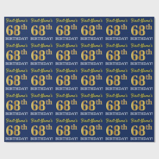 Blue, Imitation Gold look "68th BIRTHDAY" Cadeaupapier (Vlak)