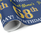 Blue, Imitation Gold look "68th BIRTHDAY" Cadeaupapier (Rol Hoek)