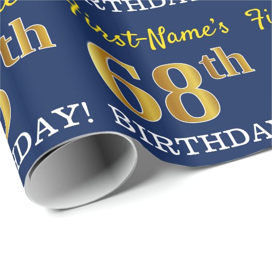 Blue, Imitation Gold look "68th BIRTHDAY" Cadeaupapier (Rol Hoek)