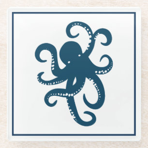 Blue In White Octopus Illustration Glazen Onderzetter