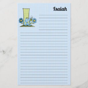 Blue Inch Worm Mongram Letter I Gingham Lined Briefpapier