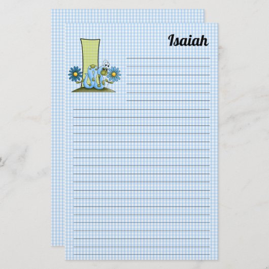 Blue Inch Worm Mongram Letter I Gingham Lined Briefpapier (Voorkant / Achterkant)