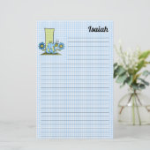 Blue Inch Worm Mongram Letter I Gingham Lined Briefpapier (Staand voorkant)