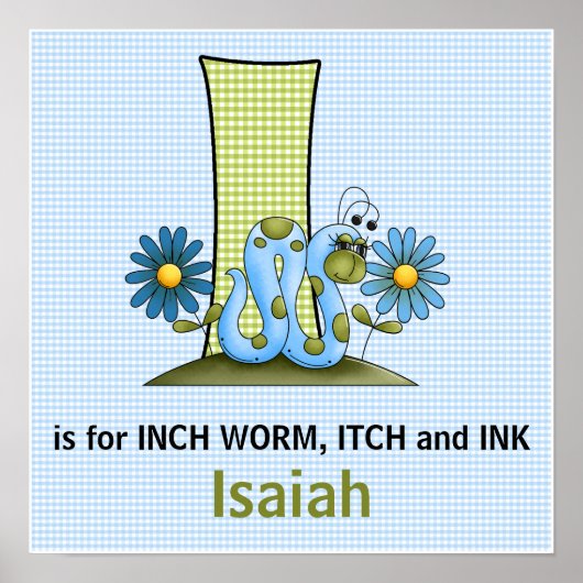 Blue Inch Worm Monogram Letter I Baby Room Poster (Voorkant)