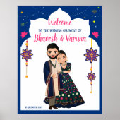 Blue indian design border hindu bruiloft welkom poster (Voorkant)
