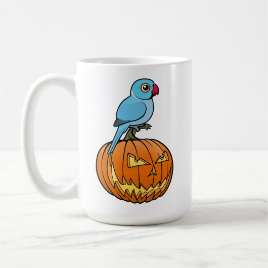 Blue Indian Ringneck on Pumpkin Halloween Koffiemok (Links)