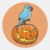 Blue Indian Ringneck on Pumpkin Halloween Ronde Sticker (Voorkant)