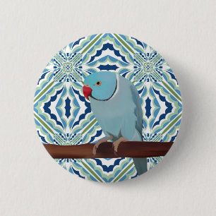 Blue Indian Ringneck Parkiet Ronde Button 5,7 Cm