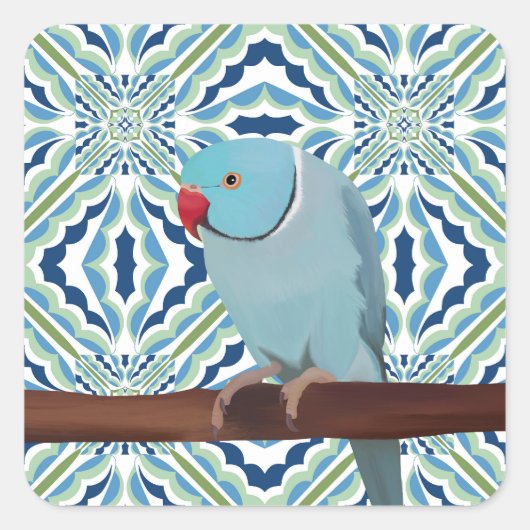 Blue Indian Ringneck Parkiet Vierkante Sticker (Voorkant)