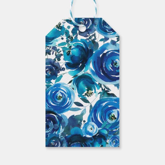 Blue Indigo Floral Flowers Elegant Chic Wedding Cadeaulabel (Achterkant)