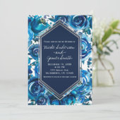 Blue Indigo Floral Flowers Elegant Chic Wedding Kaart (Staand voorkant)