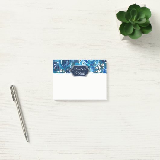 Blue Indigo Floral Flowers Elegant Chic Wedding Post-it® Notes (Kantoor)