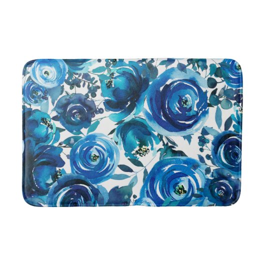 Blue Indigo Floral Flowers Elegant Shabby Chic Badmat (Voorkant)