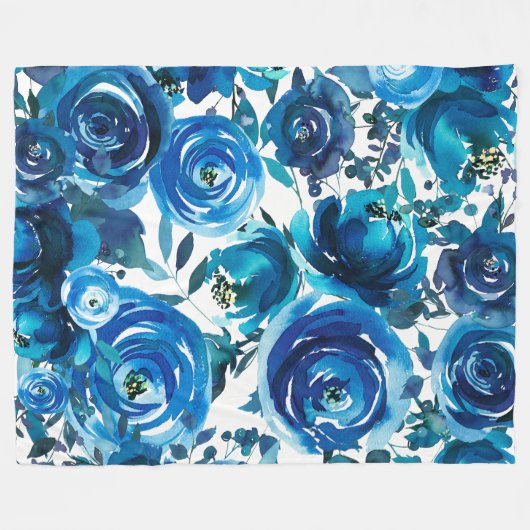 Blue Indigo Floral Flowers Elegant Shabby Chic Fleece Deken (Voorkant (Horizontaal))