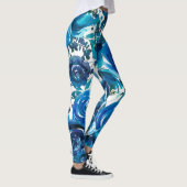 Blue Indigo Floral Flowers Elegant Shabby Chic Leggings (Rechts)