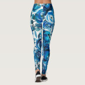 Blue Indigo Floral Flowers Elegant Shabby Chic Leggings (Achterkant)
