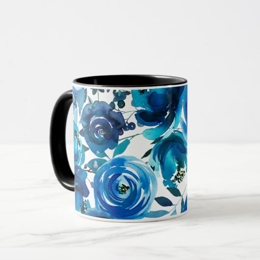 Blue Indigo Floral Flowers Elegant Shabby Chic Mok (Voorkant links)