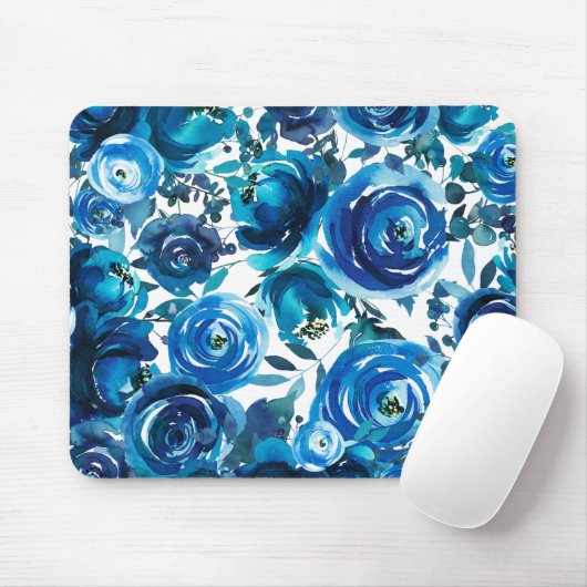Blue Indigo Floral Flowers Elegant Shabby Chic Muismat (Met muis)