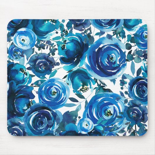 Blue Indigo Floral Flowers Elegant Shabby Chic Muismat (Voorkant)