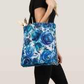 Blue Indigo Floral Flowers Elegant Shabby Chic Tote Bag (Dichtbij)