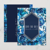 Blue Indigo Floral Flowers Wedding Save the Date Aankondigingskaart (Voorkant / Achterkant)