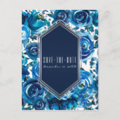 Blue Indigo Floral Flowers Wedding Save the Date Aankondigingskaart (Voorkant)