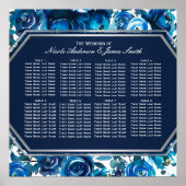 Blue Indigo Floral Flowers Wedding Seding Chart Poster (Voorkant)
