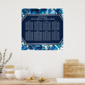 Blue Indigo Floral Flowers Wedding Seding Chart Poster (Keuken)