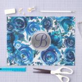 Blue Indigo Floral Monogram Letter Initiaal Tissuepapier (Craft)