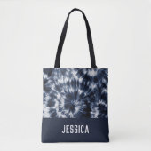 Blue Indigo Shibori Tie Dye Aangepaste naam Tote Bag (Voorkant)