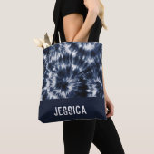 Blue Indigo Shibori Tie Dye Aangepaste naam Tote Bag (Dichtbij)