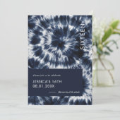 Blue Indigo Shibori Tie Dye Sweet 16 Kaart (Staand voorkant)