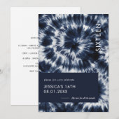Blue Indigo Shibori Tie Dye Sweet 16 Kaart (Voorkant / Achterkant)