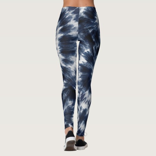 Blue Indigo Tie Dye Shibori Boho Pattern Leggings (Achterkant)