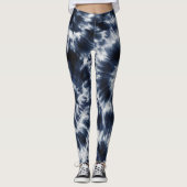 Blue Indigo Tie Dye Shibori Boho Pattern Leggings (Voorkant)