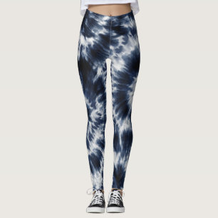 Blue Indigo Tie Dye Shibori Boho Pattern Leggings