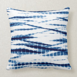Blue Indigo Tie Dye Shibori StripeThrow Pillow Kussen