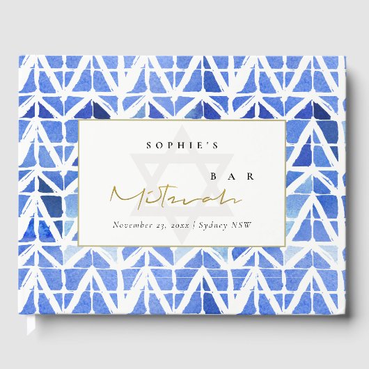 BLUE INDIGO WATERVERF CHEVRON BAR BAT MITZVAH GASTENBOEK (Voorkant)