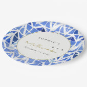 BLUE INDIGO WATERVERF CHEVRON BAR BAT MITZVAH PAPIEREN BORDJE (Gekanteld)