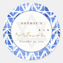 BLUE INDIGO WATERVERF CHEVRON BAR BAT MITZVAH RONDE STICKER
