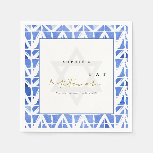 BLUE INDIGO WATERVERF CHEVRON BAR BAT MITZVAH SERVET (Voorkant)