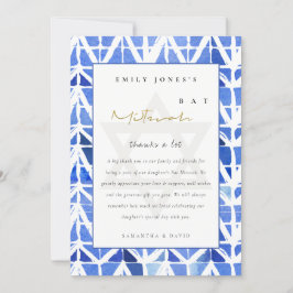 BLUE INDIGO WATERVERF CHEVRON BAT BAR MITZVAH BEDANKKAART