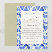 BLUE INDIGO WATERVERF CHEVRON BAT BAR MITZVAH BEDANKKAART (Voorkant / Achterkant)