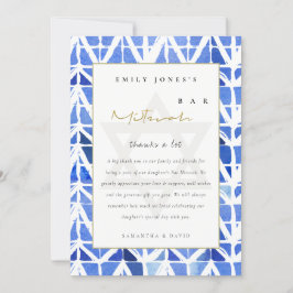 BLUE INDIGO WATERVERF CHEVRON BAT BAR MITZVAH BEDANKKAART