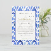 BLUE INDIGO WATERVERF CHEVRON BAT BAR MITZVAH BEDANKKAART (Staand voorkant)