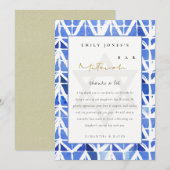 BLUE INDIGO WATERVERF CHEVRON BAT BAR MITZVAH BEDANKKAART (Voorkant / Achterkant)