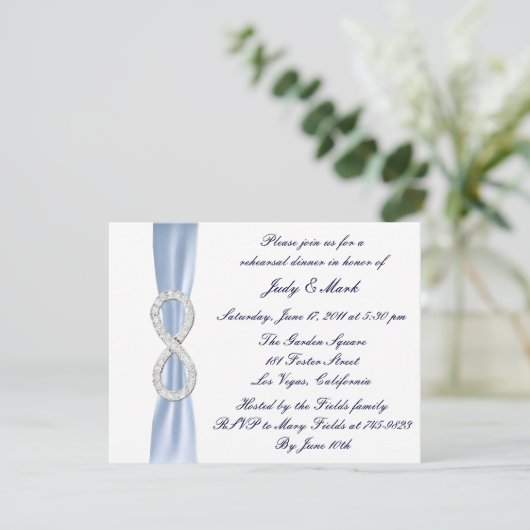 Blue Infinity bruiloft repetitie diner uitnodiging (Staand voorkant)