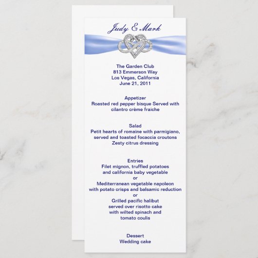 Blue Infinity Hart Bruiloft Menu Kaart (Voorkant / Achterkant)