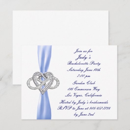 Blue Infinity Heart Bachelorette Party Uitnodiging (Voorkant / Achterkant)